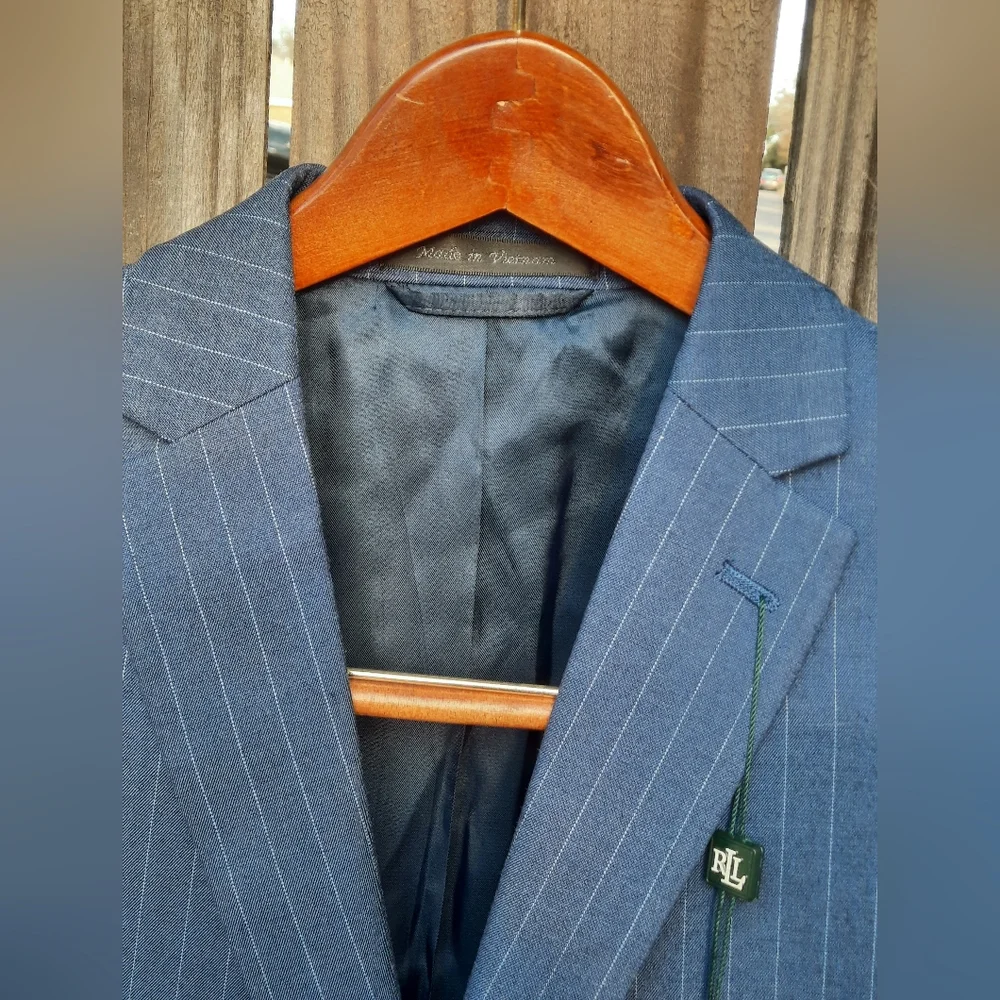 LAUREN RALPH LAUREN BOYS 18R BLAYTON LIGHT BLUE w/Pin Stripe BLAZER NWT